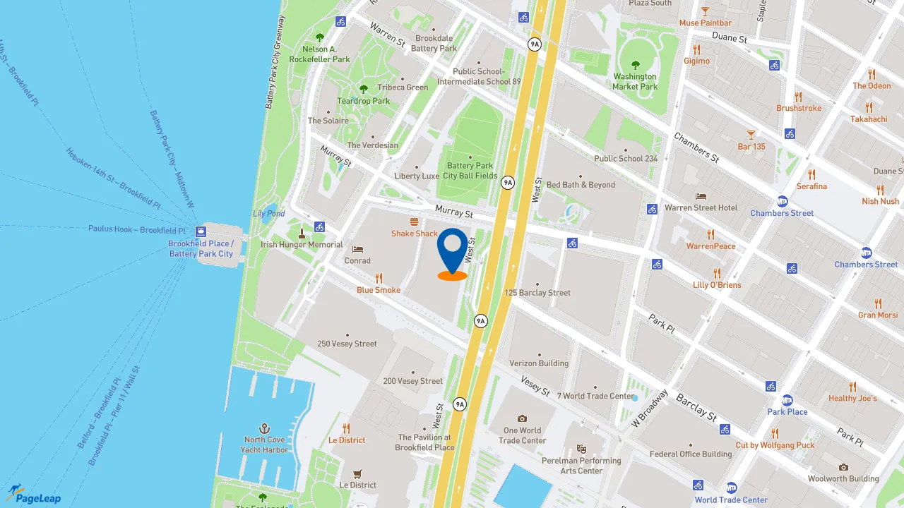 https://pageleap.com map showing location of Goldman Sachs Headquarters in New York.