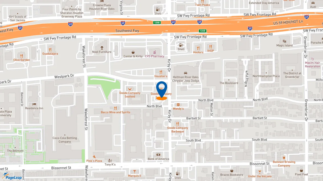 https://pageleap.com map showing location of Goode Co. Taqueria in Houston.