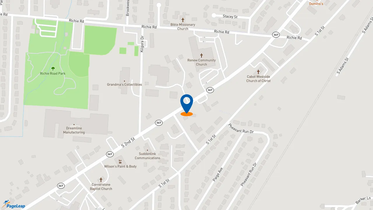 https://pageleap.com map showing location of Great American Wings in Cabot.