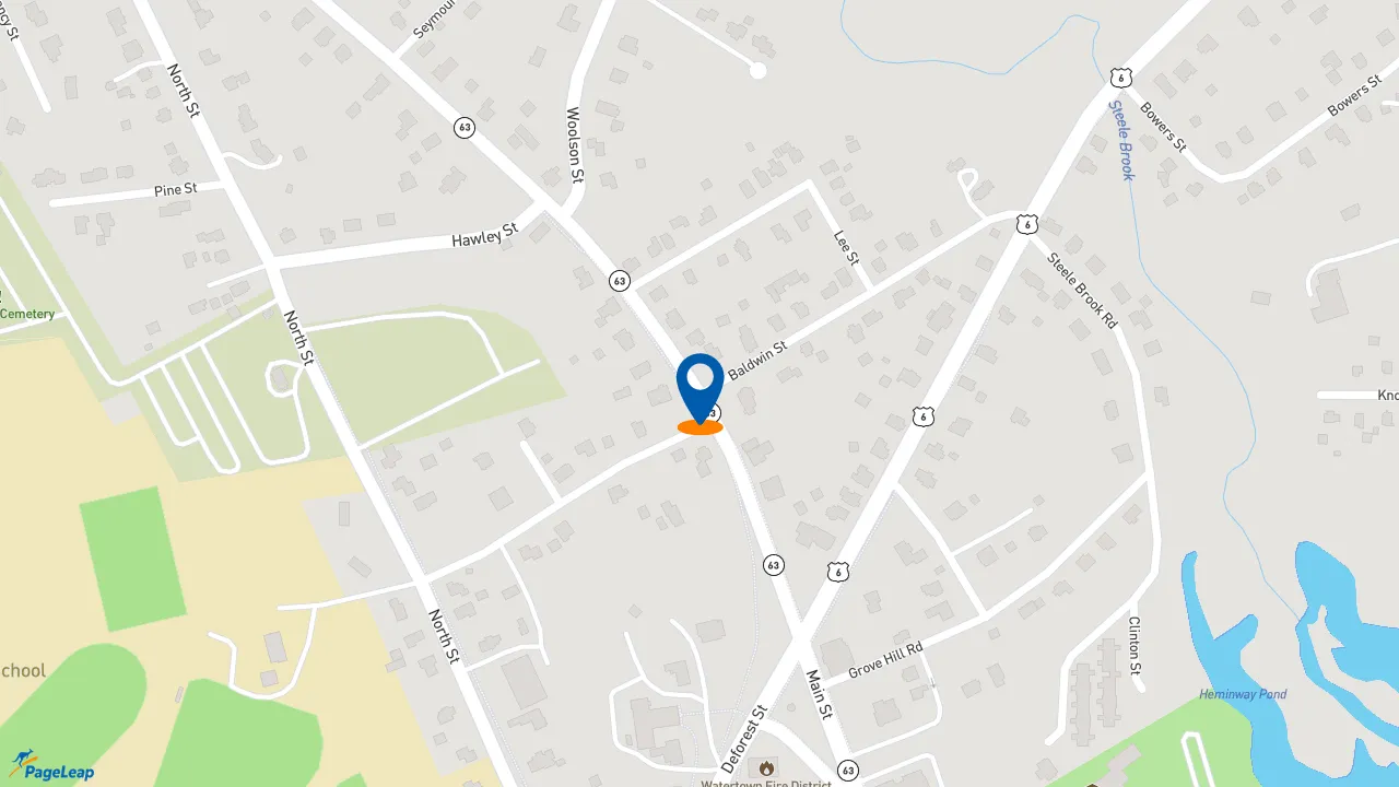 https://pageleap.com map showing location of G&#039;s Burgers in Watertown.