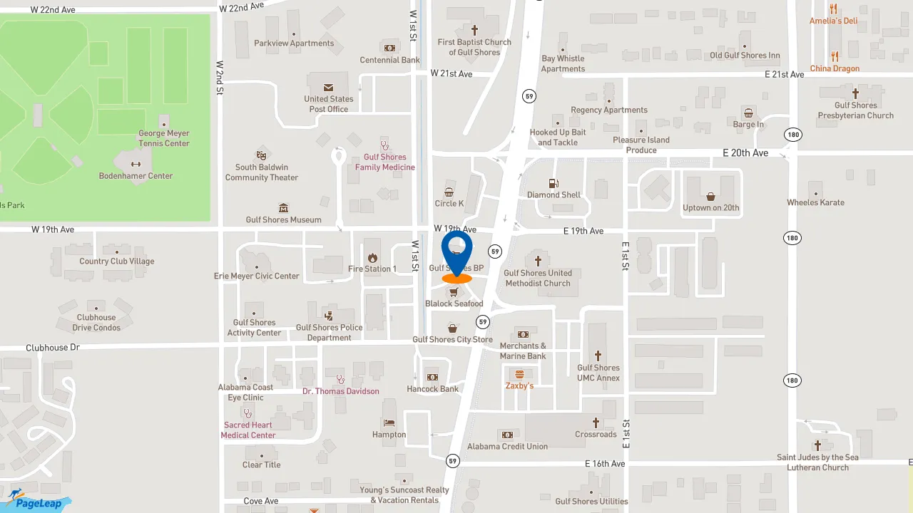 https://pageleap.com map showing location of GSBP Automotive in Gulf Shores.
