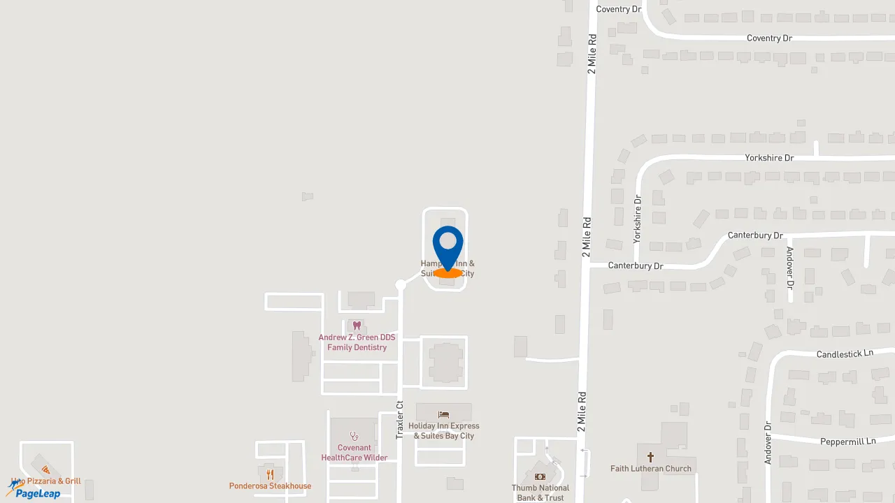 https://pageleap.com map showing location of Hampton Inn &amp; Suites Bay City in Bay City.