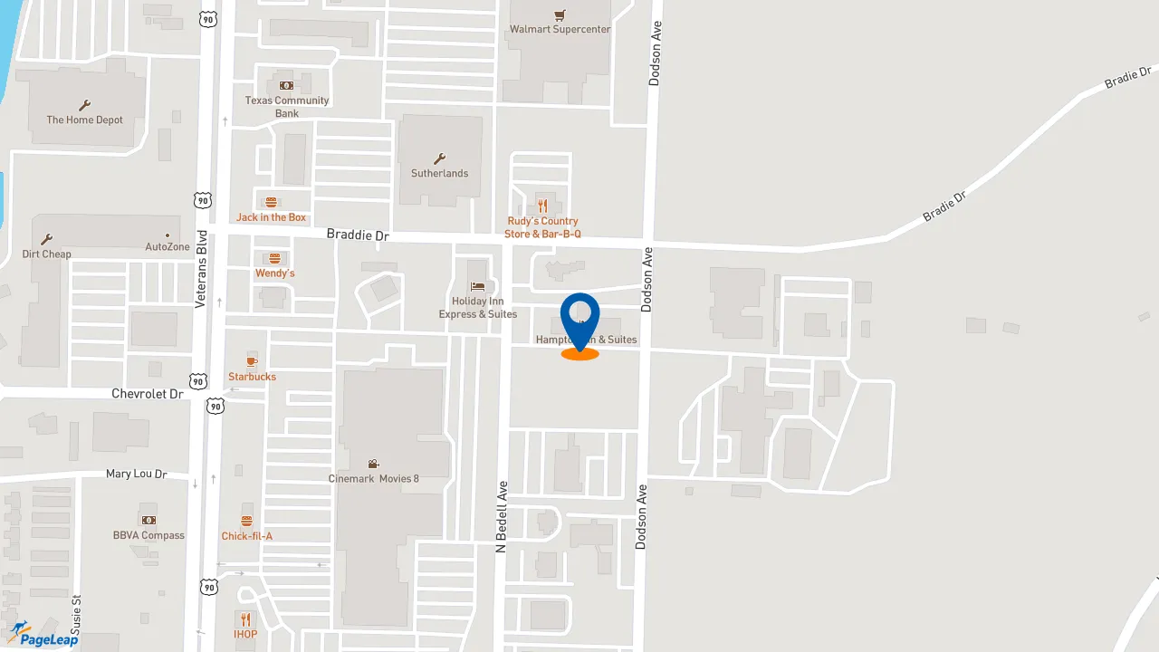 https://pageleap.com map showing location of Hampton Inn &amp; Suites Del Rio in Del Rio.