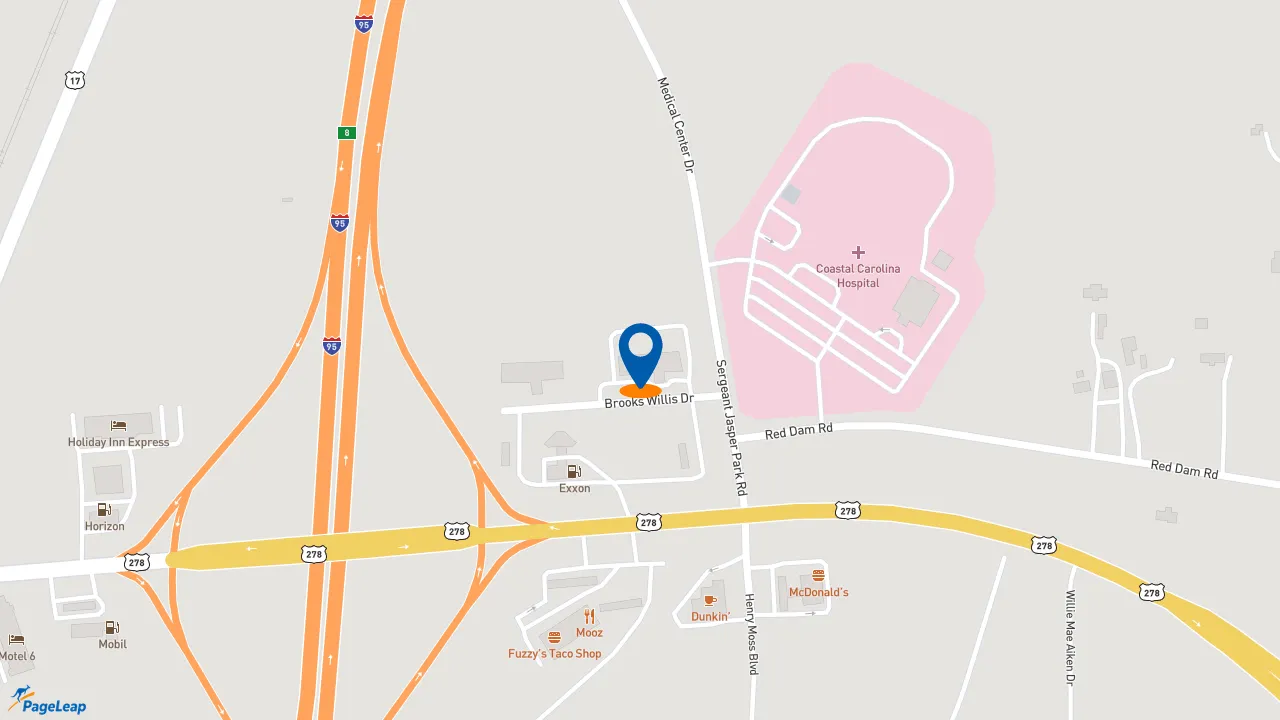 https://pageleap.com map showing location of Hampton Inn Hardeeville in Hardeeville.