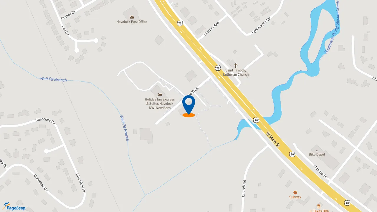 https://pageleap.com map showing location of Hampton Inn Havelock in Havelock.