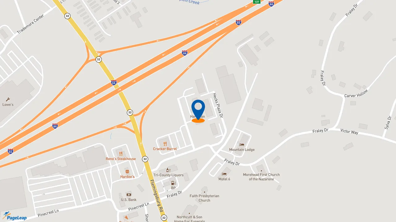 https://pageleap.com map showing location of Hampton Inn Morehead in Morehead.