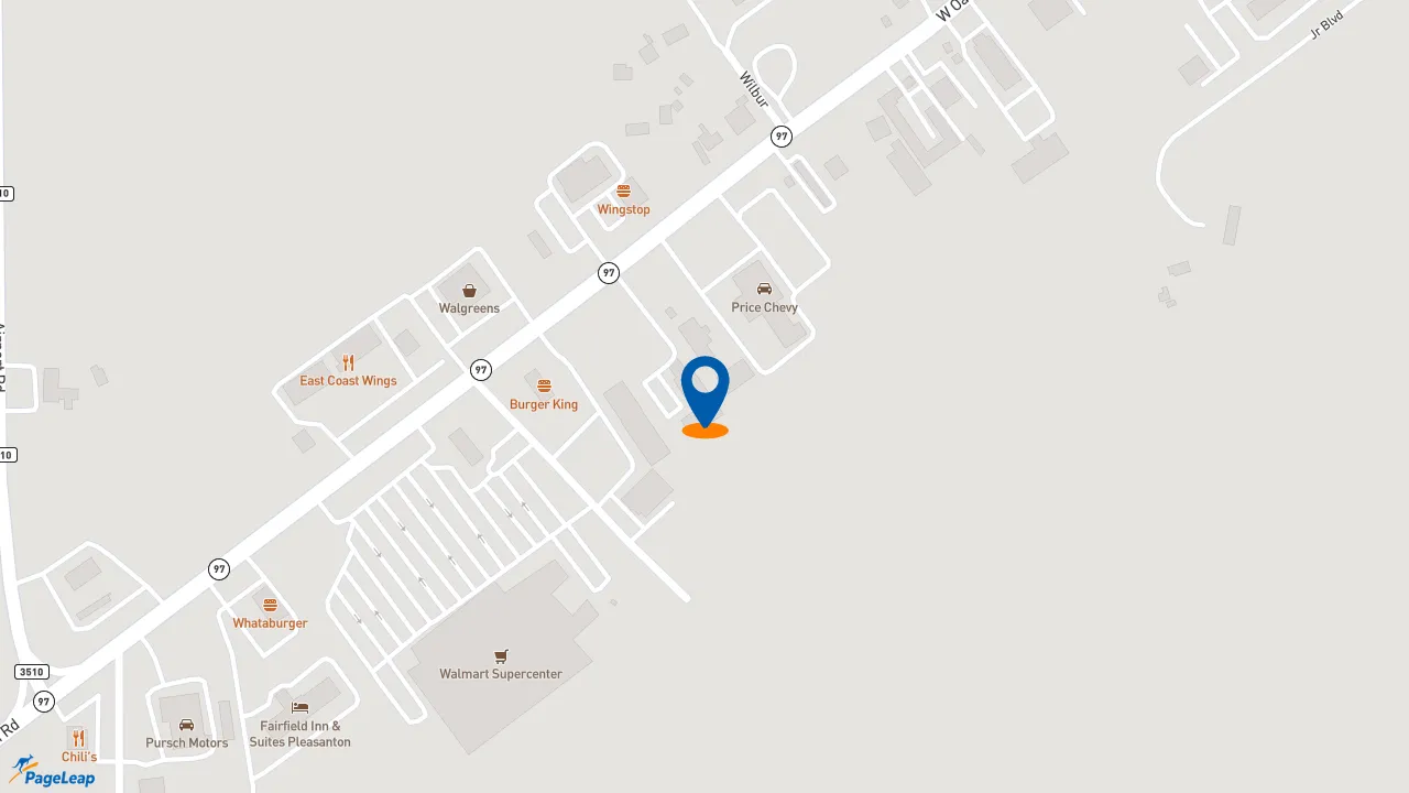 https://pageleap.com map showing location of Hampton Inn Pleasanton in Pleasanton.