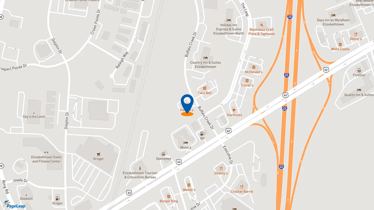 https://pageleap.com map showing location of Hardee&#039;s in Elizabethtown.