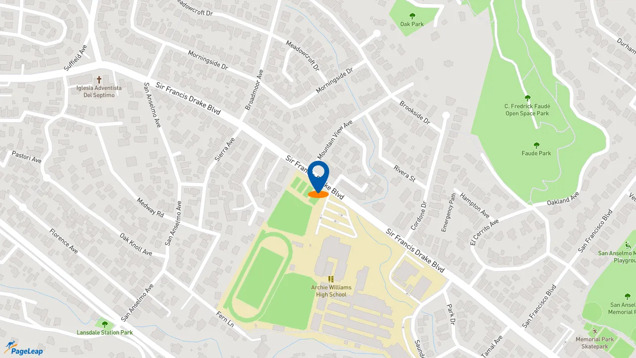 https://pageleap.com map showing location of High Tech Burrito - San Anselmo in San Anselmo.