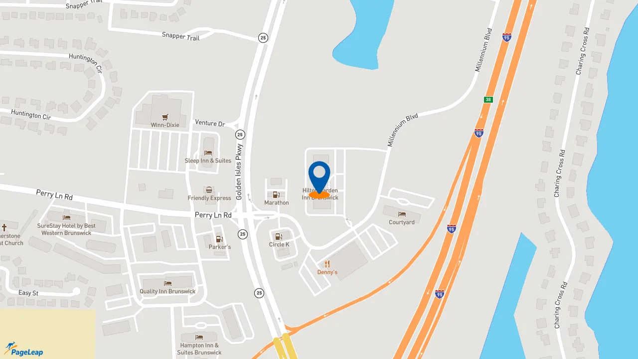 https://pageleap.com map showing location of Home2 Suites by Hilton Brunswick in Brunswick.