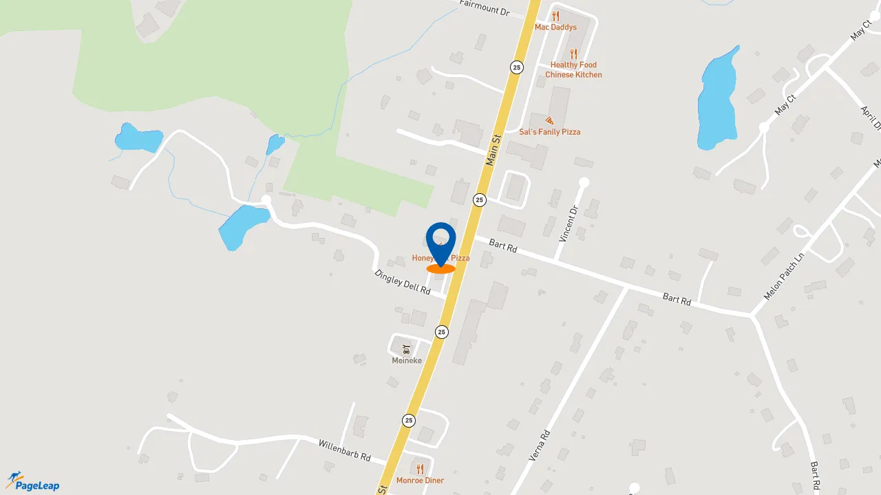 https://pageleap.com map showing location of Honeyspot Pizza 5 in Monroe.