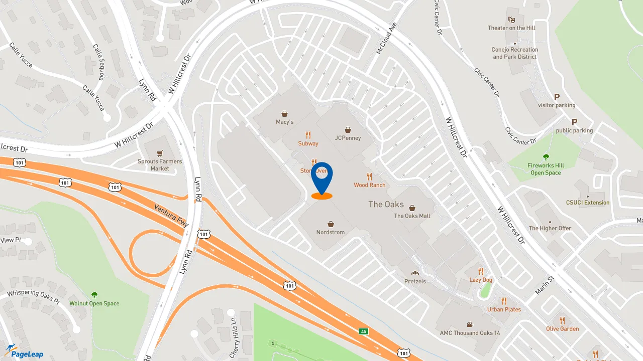 https://pageleap.com map showing location of Hot Dog on a Stick in Thousand Oaks.