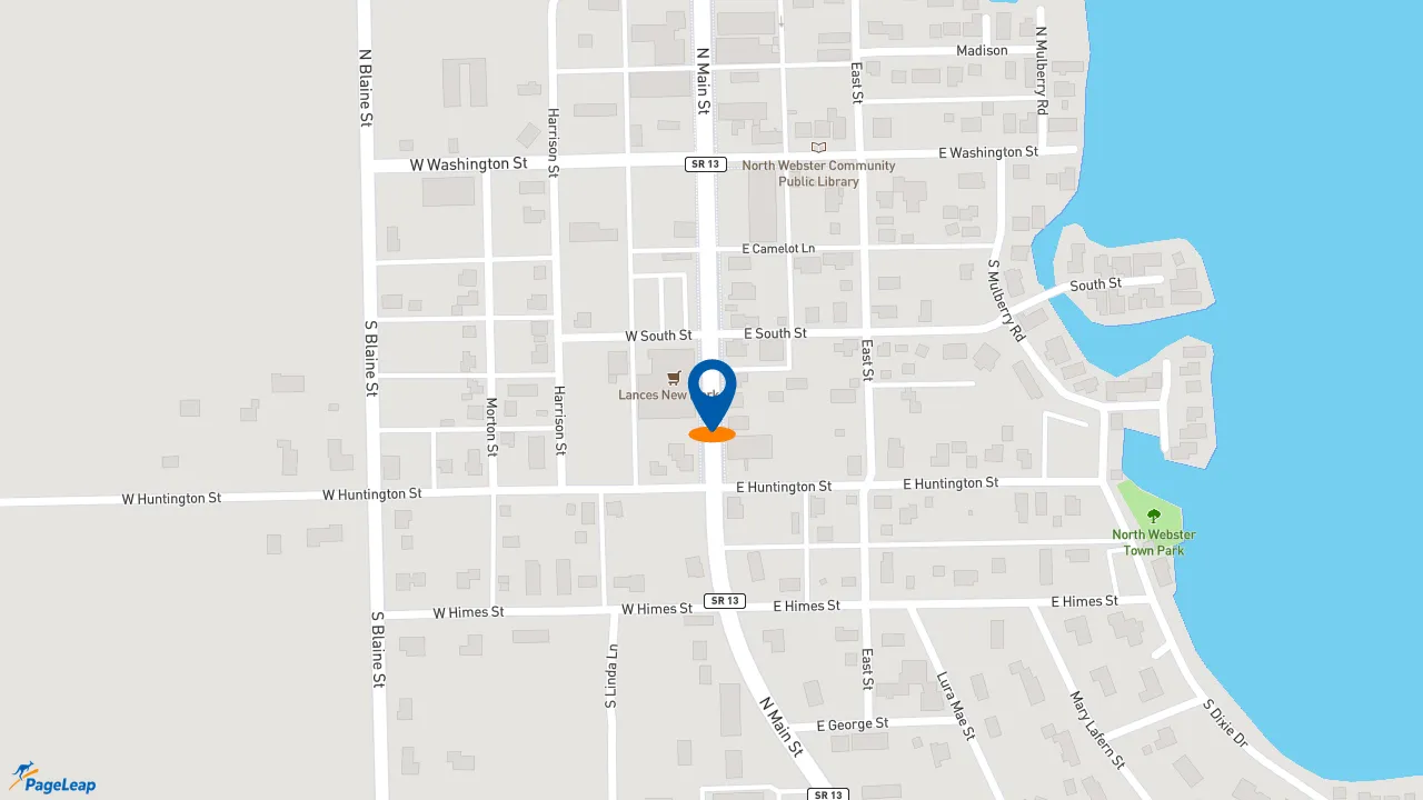https://pageleap.com map showing location of Hot Head Burritos in North Webster.