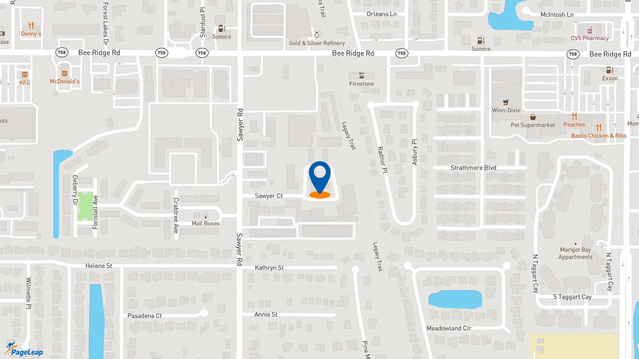 https://pageleap.com map showing location of Hoyt&#039;s Auto Upholstery Inc in Sarasota.