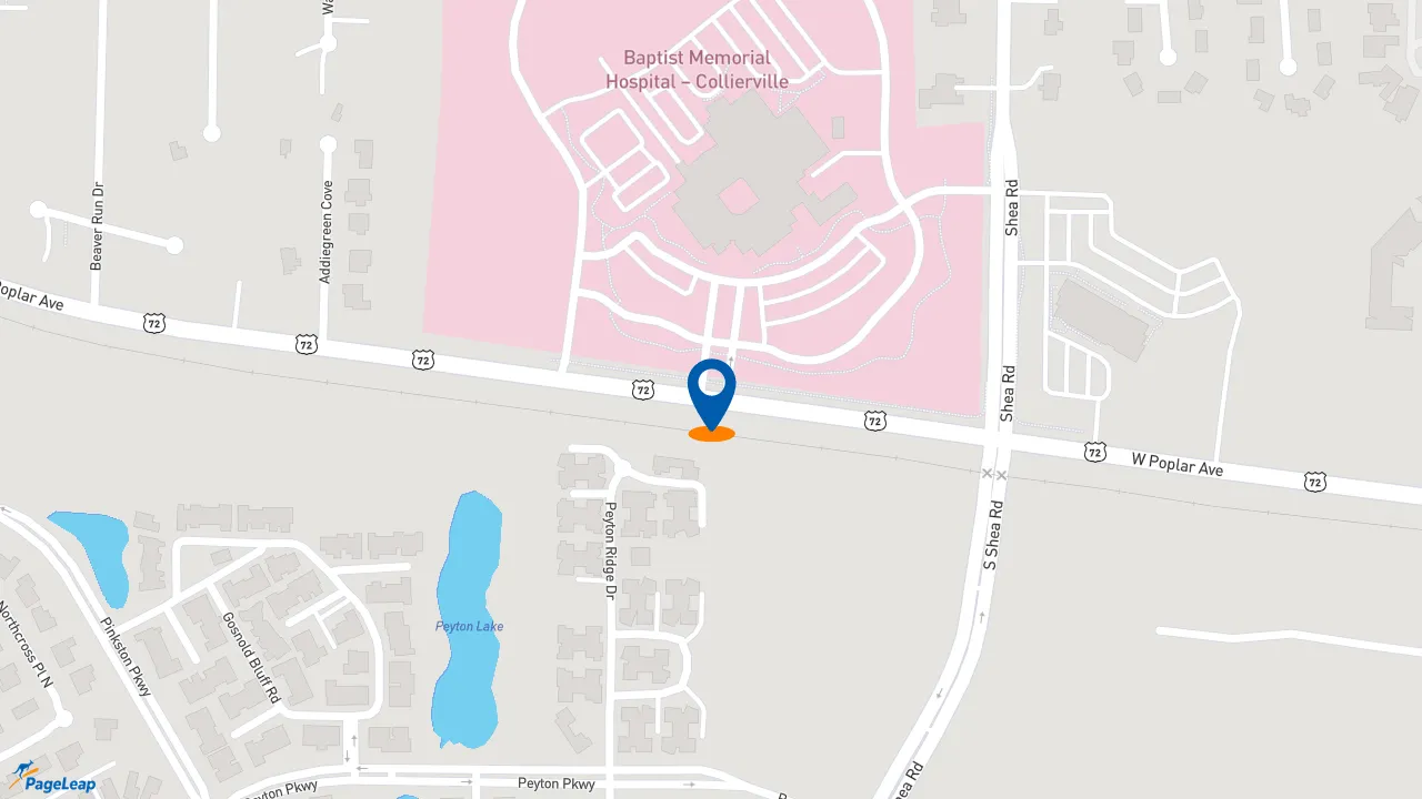https://pageleap.com map showing location of Huey&#039;s Collierville in Collierville.