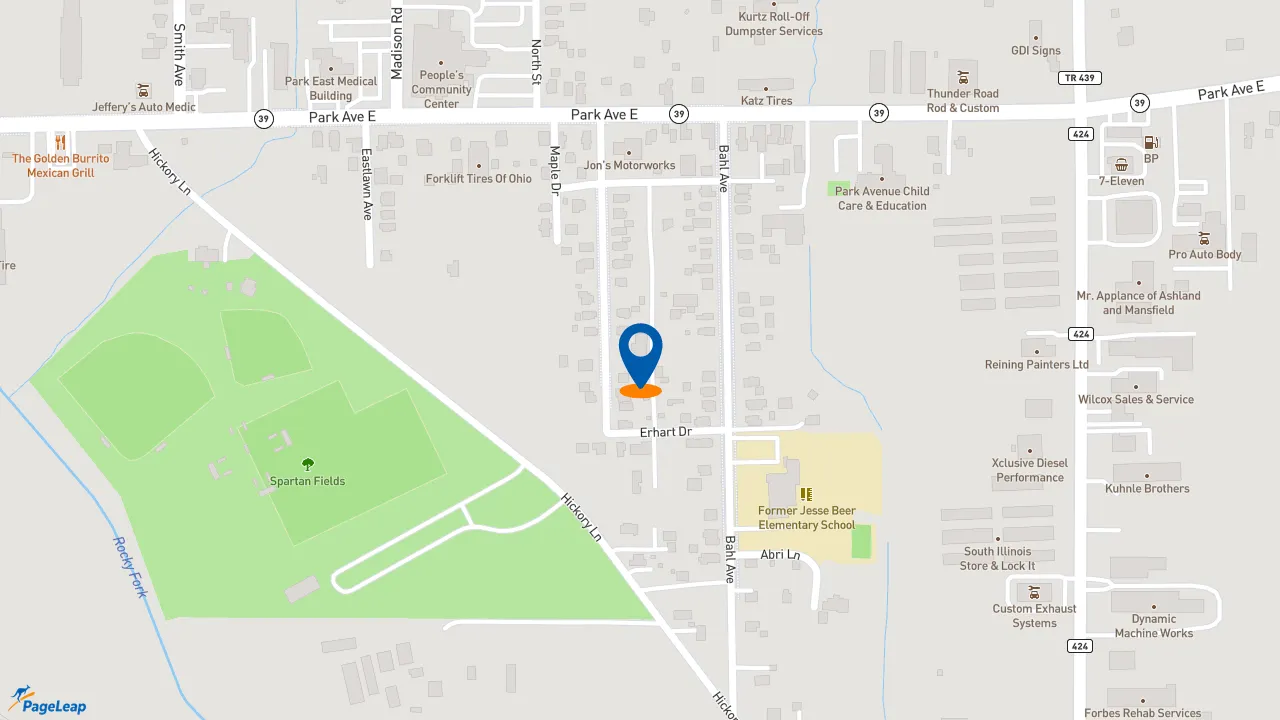 https://pageleap.com map showing location of Hutcheson Transmission Service in Mansfield.