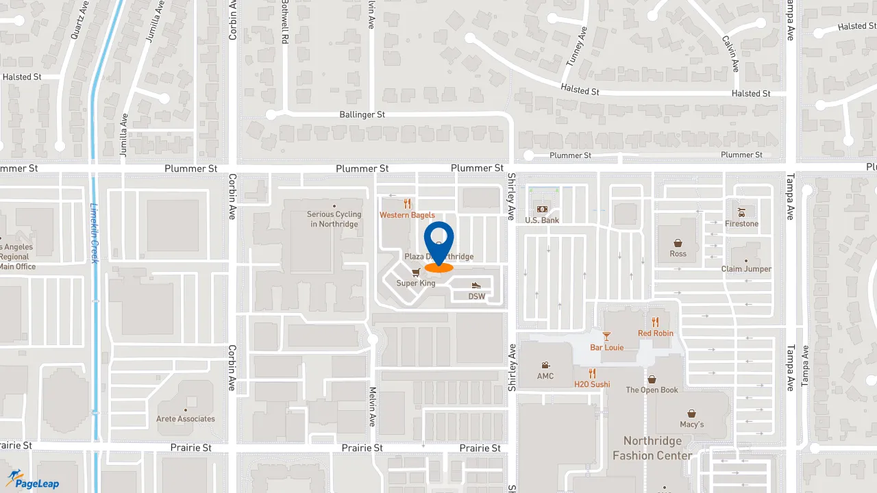 https://pageleap.com map showing location of Ike&#039;s Love &amp; Sandwiches in Northridge.