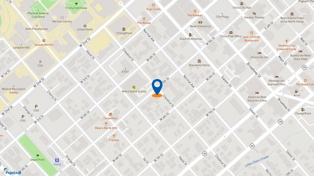 https://pageleap.com map showing location of Ike&#039;s Love &amp; Sandwiches in Chico.