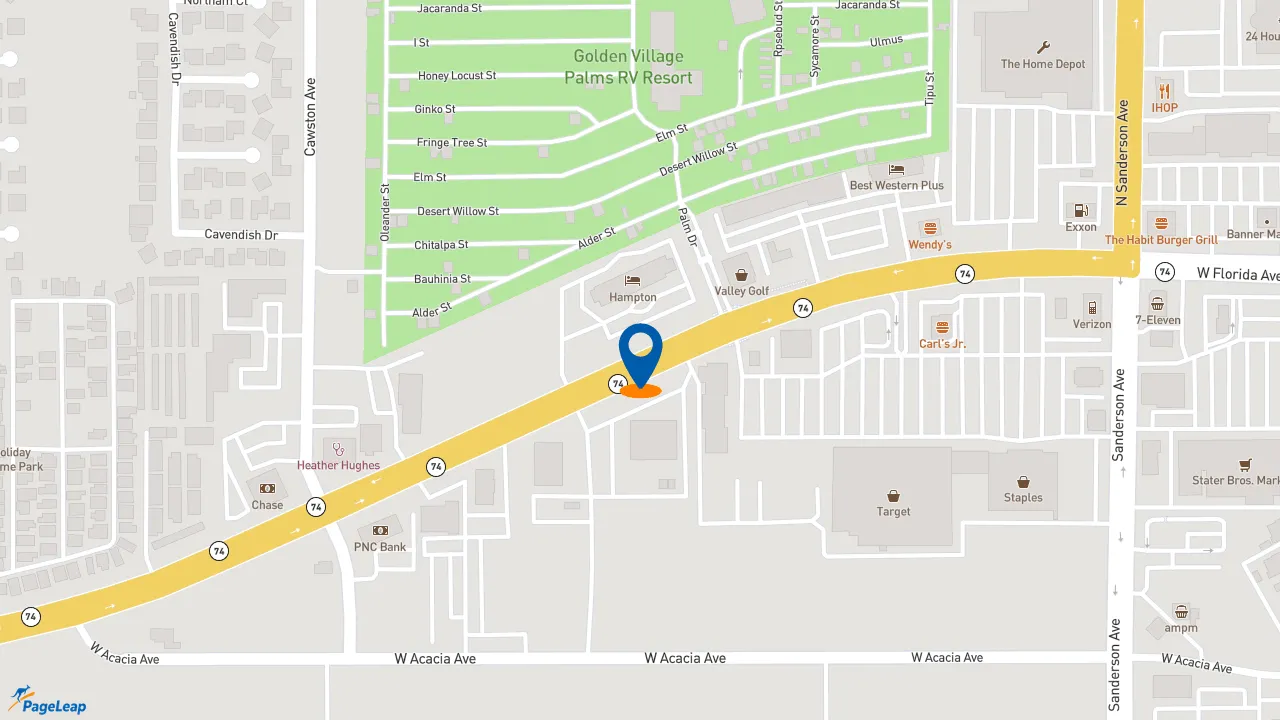 https://pageleap.com map showing location of Integrity Tire in Hemet.