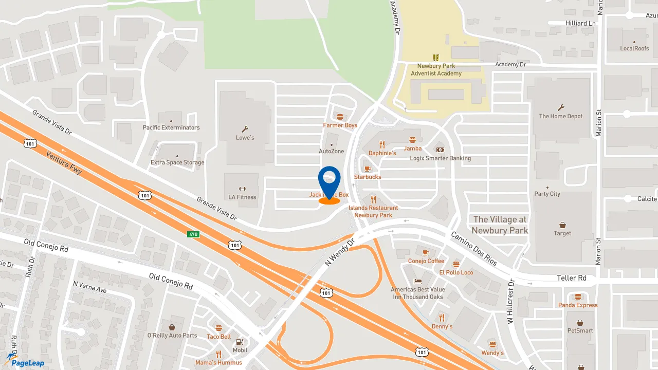https://pageleap.com map showing location of Jack in the Box in Thousand Oaks.
