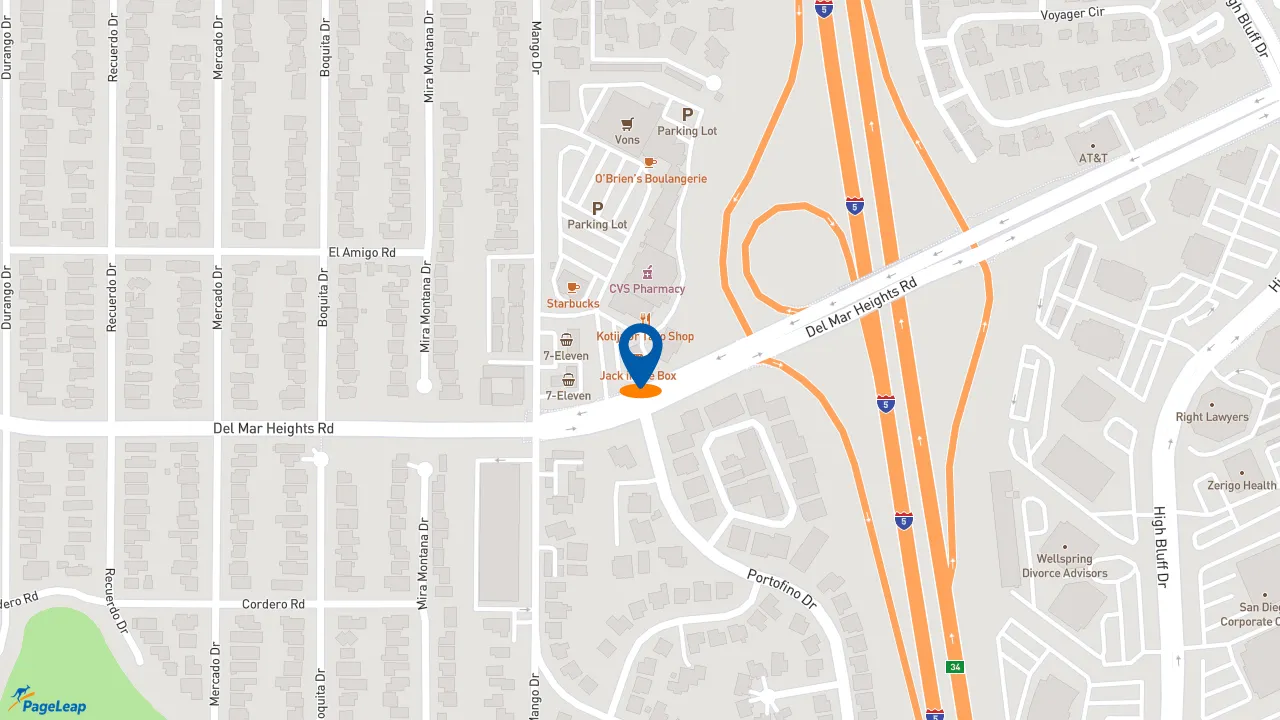 https://pageleap.com map showing location of Jack in the Box in Del Mar.