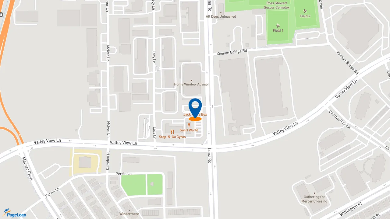 https://pageleap.com map showing location of Jack in the Box in Carrollton.