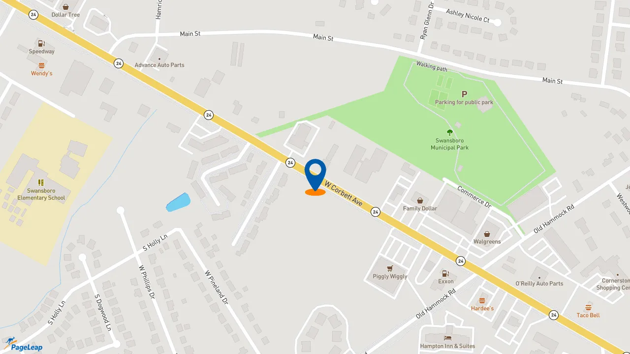 https://pageleap.com map showing location of Jersey Mike&#039;s Subs in Swansboro.