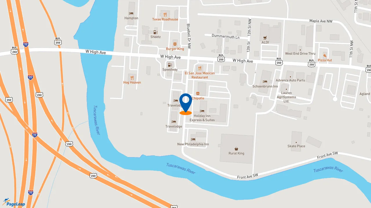 https://pageleap.com map showing location of Jersey Mike&#039;s Subs in New Philadelphia.