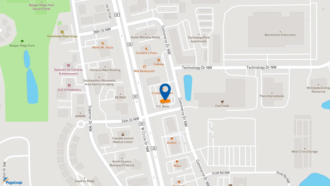 https://pageleap.com map showing location of Jersey Mike&#039;s Subs in Rochester.