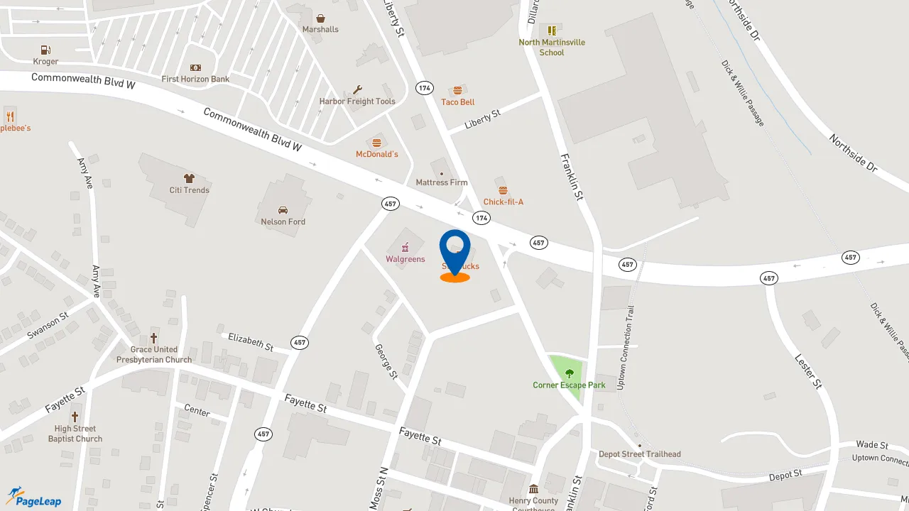 https://pageleap.com map showing location of Jersey Mike&#039;s Subs in Martinsville.