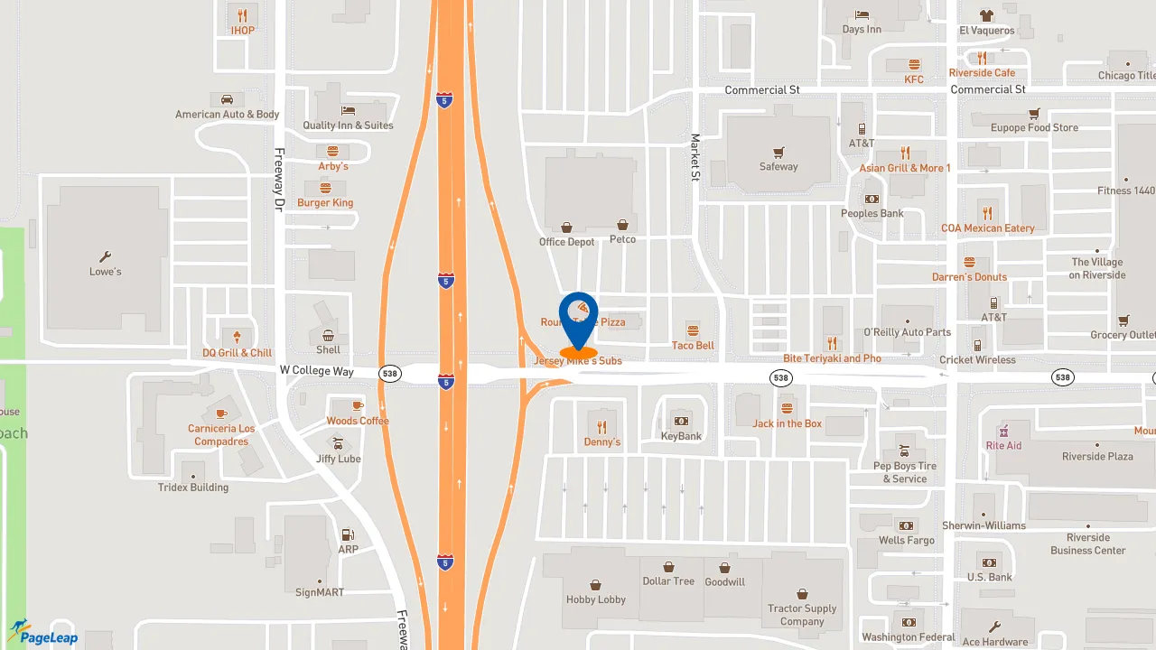 https://pageleap.com map showing location of Jersey Mike&#039;s Subs in Mount Vernon.