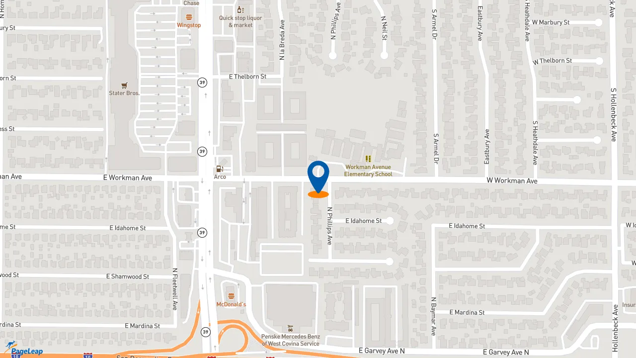 https://pageleap.com map showing location of Jersey Mike&#039;s Subs in West Covina.