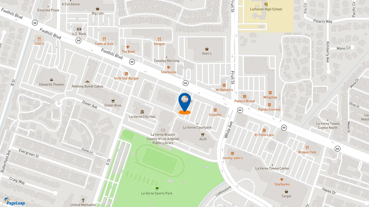https://pageleap.com map showing location of Jersey Mike&#039;s Subs in La Verne.