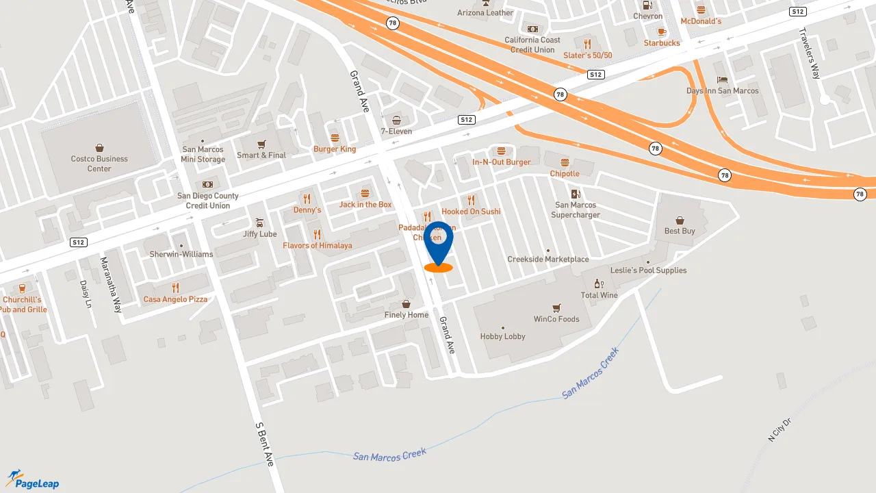 https://pageleap.com map showing location of Jersey Mike&#039;s Subs in San Marcos.