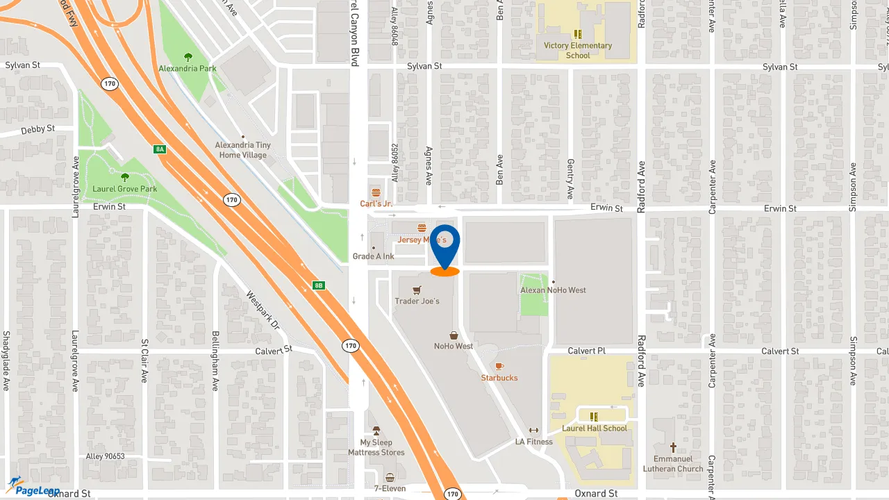 https://pageleap.com map showing location of Jersey Mike&#039;s Subs in North Hollywood.