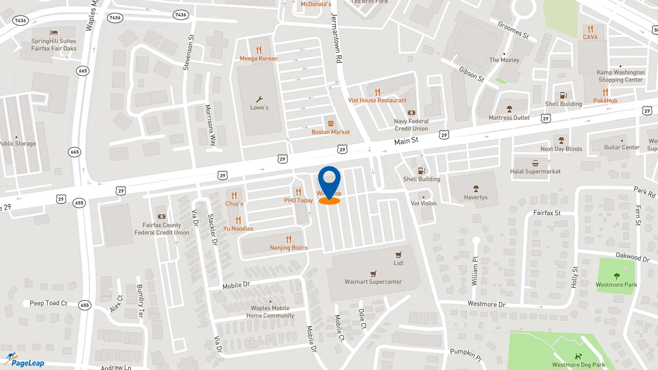 https://pageleap.com map showing location of Jersey Mike&#039;s Subs in Fairfax.