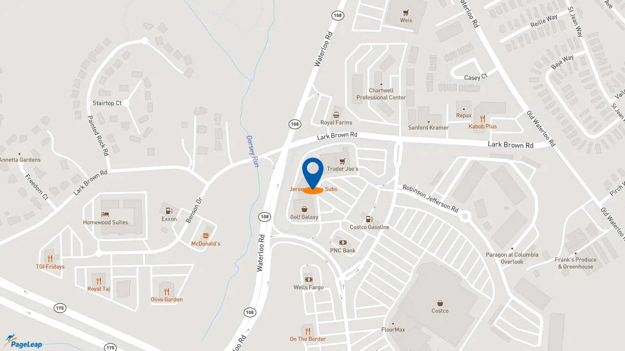 https://pageleap.com map showing location of Jersey Mike&#039;s Subs in Elkridge.