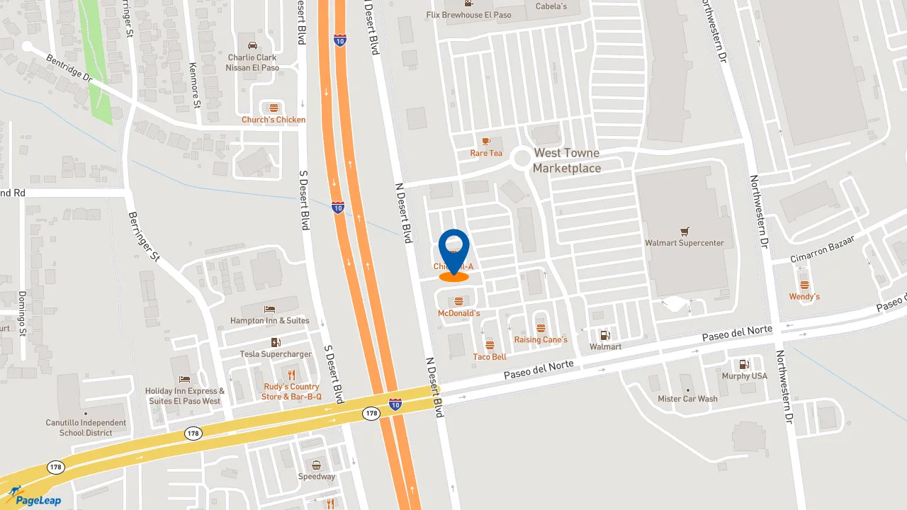 https://pageleap.com map showing location of Jersey Mike&#039;s Subs in El Paso.