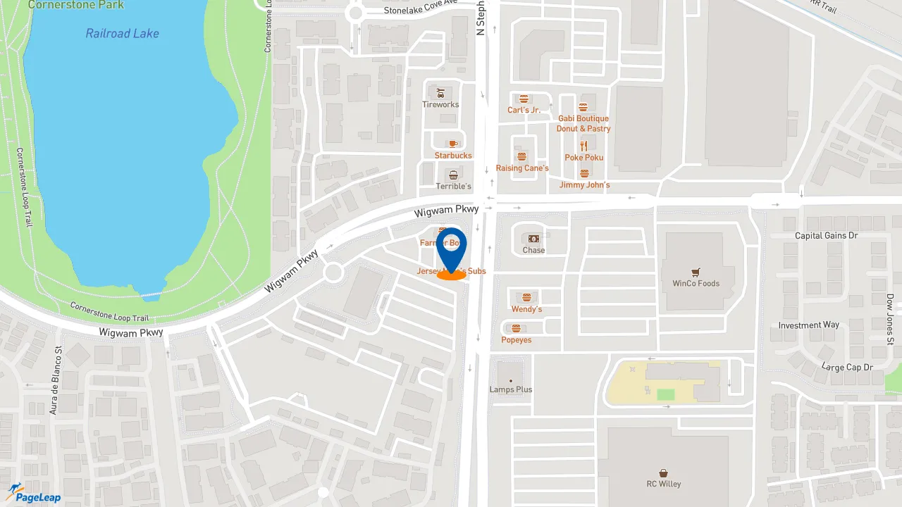 https://pageleap.com map showing location of Jersey Mike&#039;s Subs in Henderson.