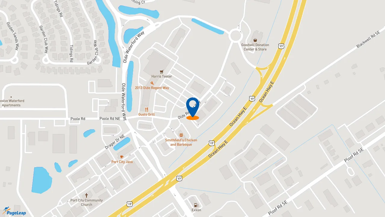 https://pageleap.com map showing location of Jersey Mike&#039;s Subs in Leland.