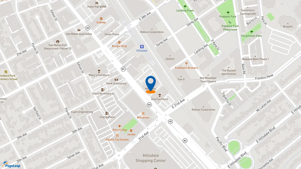 https://pageleap.com map showing location of Jersey Mike&#039;s Subs in San Mateo.
