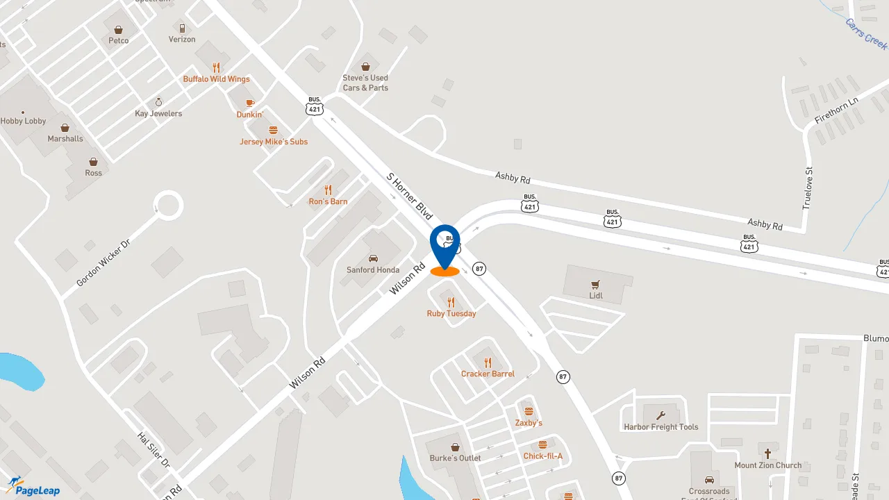 https://pageleap.com map showing location of Jersey Mike&#039;s Subs in Sanford.