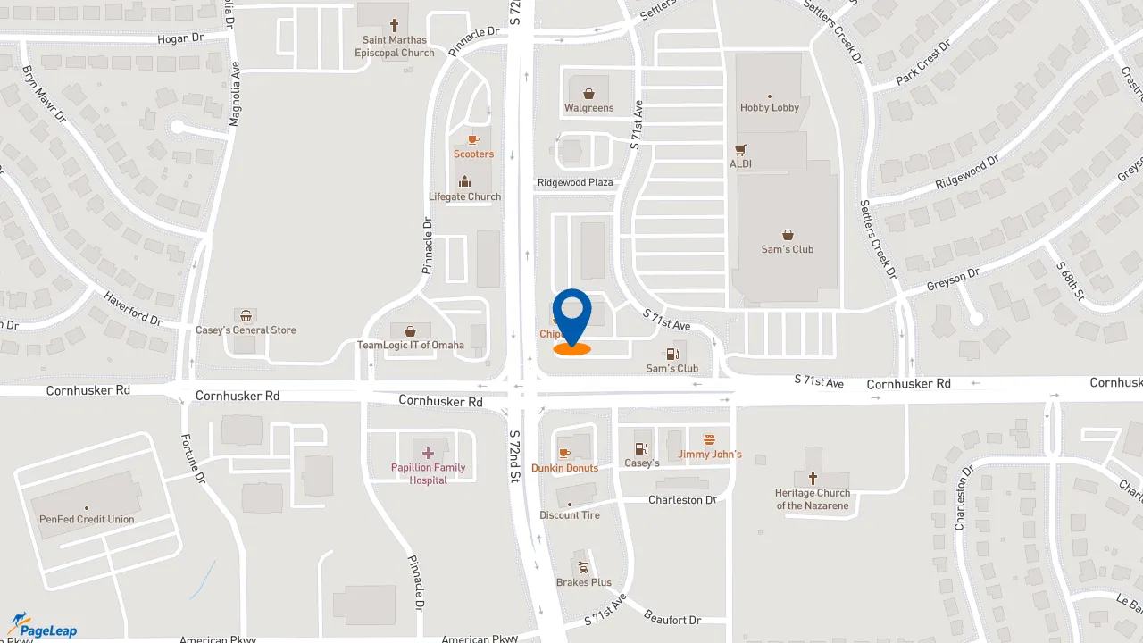 https://pageleap.com map showing location of Jersey Mike&#039;s Subs in Papillion.