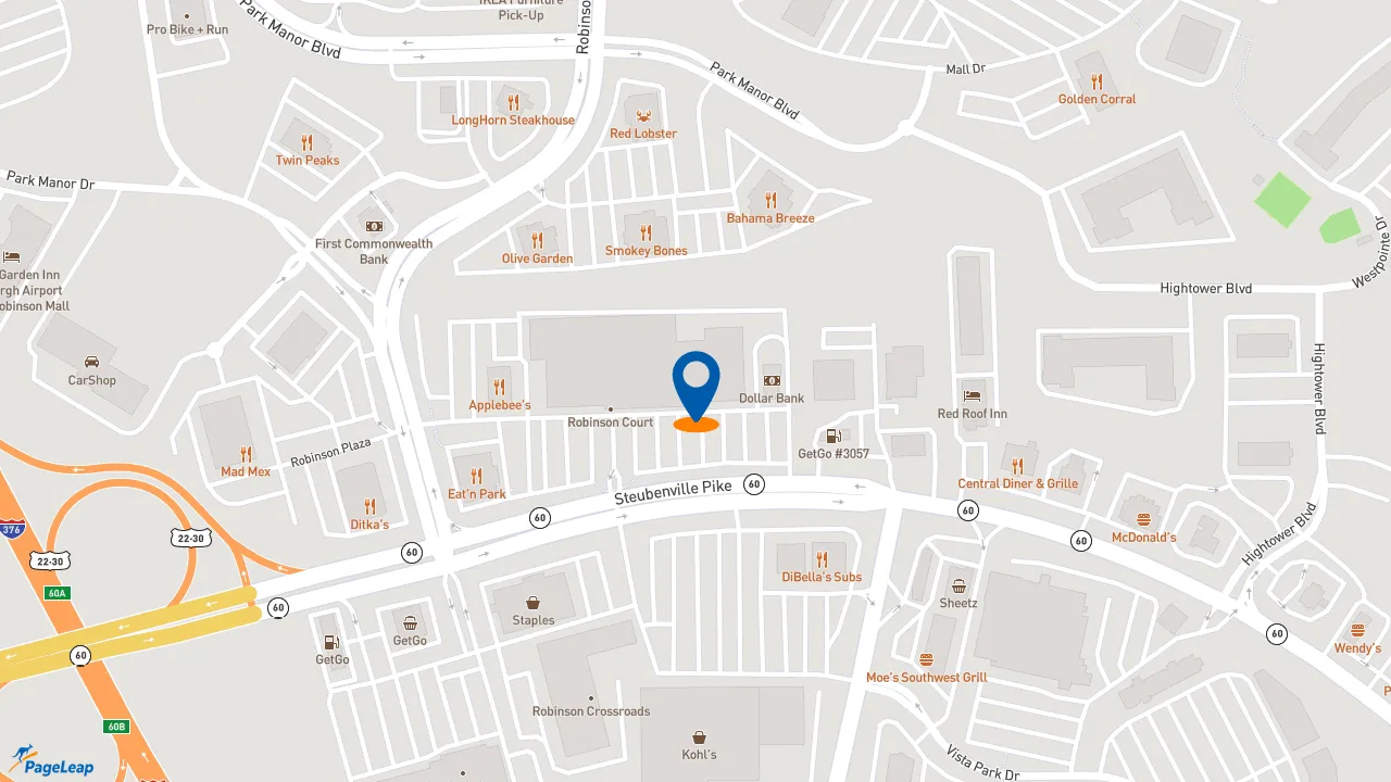 https://pageleap.com map showing location of Jersey Mike&#039;s Subs in Pittsburgh.