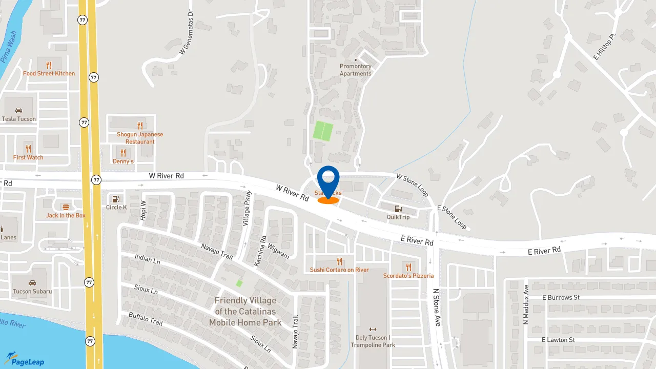 PageLeap.com map showing location of Jersey Mike's Subs in Tucson.
