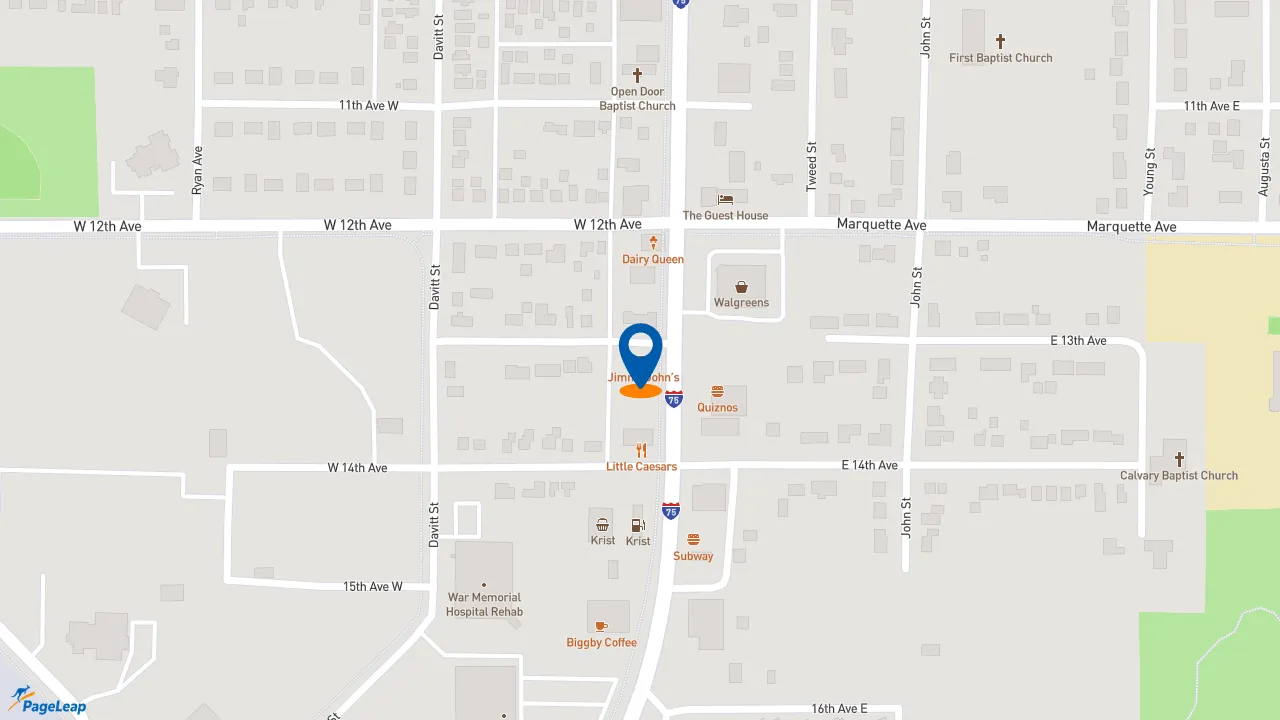 https://pageleap.com map showing location of Jimmy John&#039;s in Sault Ste. Marie.