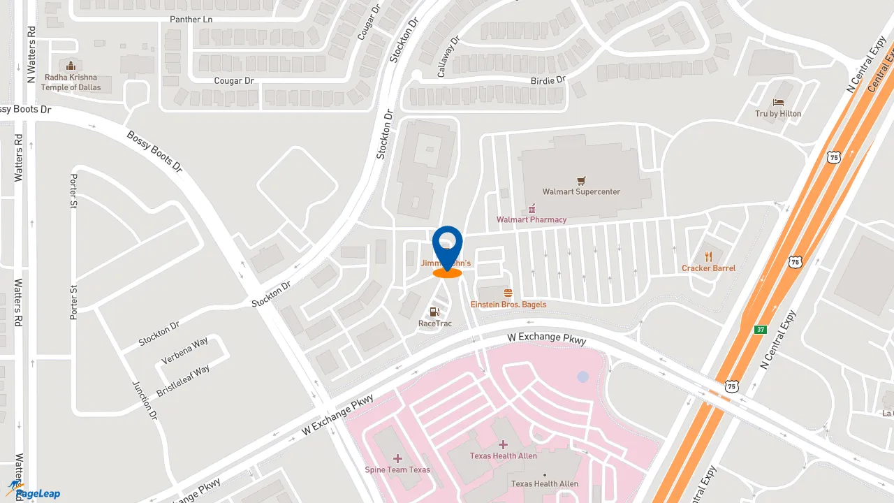 https://pageleap.com map showing location of Jimmy John&#039;s in Allen.