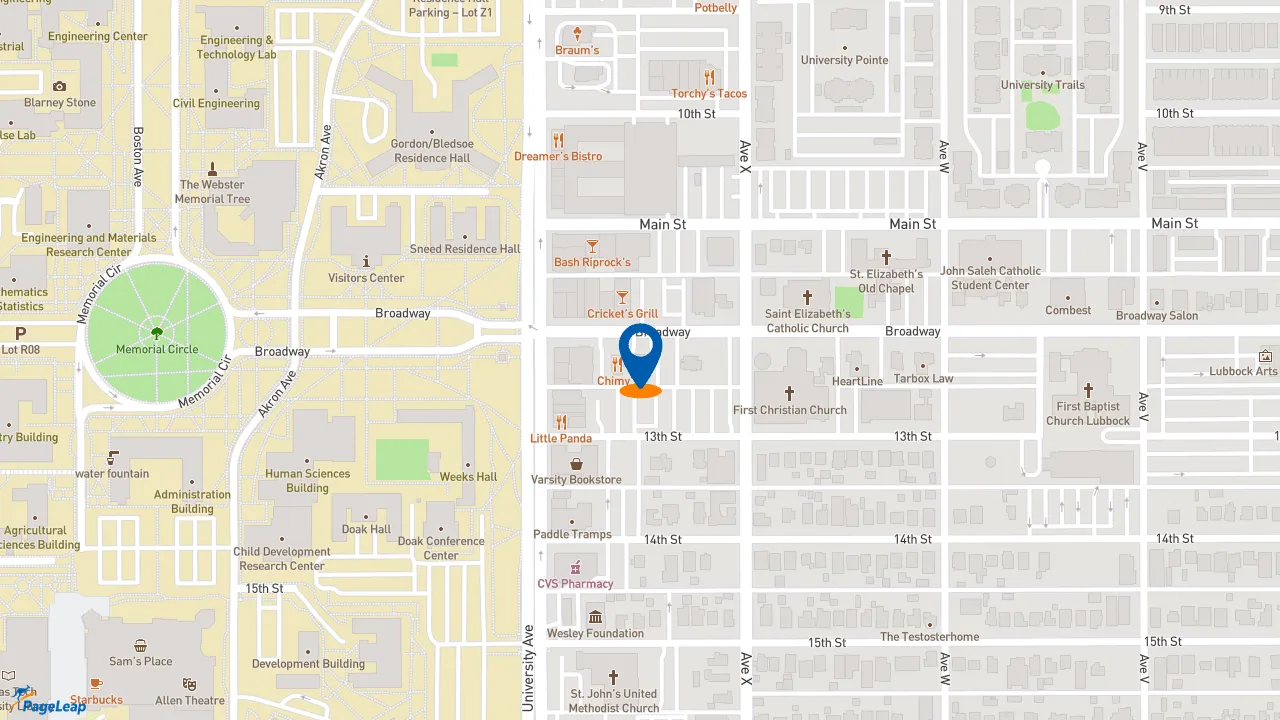 https://pageleap.com map showing location of Jimmy John&#039;s in Lubbock.