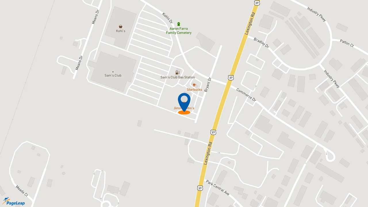 https://pageleap.com map showing location of Jimmy John&#039;s in Nicholasville.