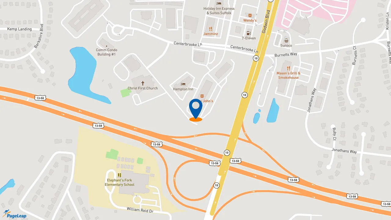 https://pageleap.com map showing location of Jimmy John&#039;s in Suffolk.